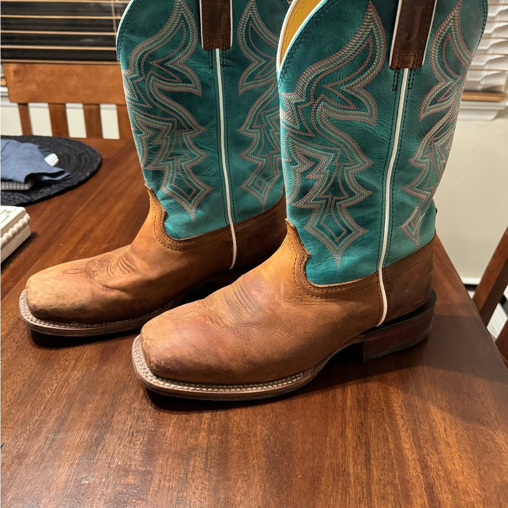 Justin Boots Teal and Brown Heeled Boots - Picture 8 of 8